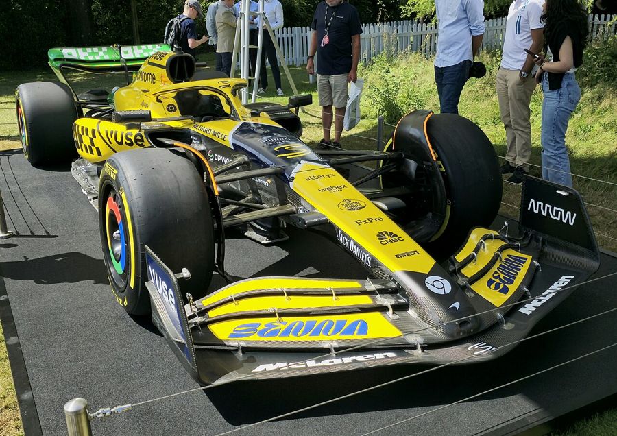 McLaren MCL38 Formula 1 car showing FxPro branding on the nose